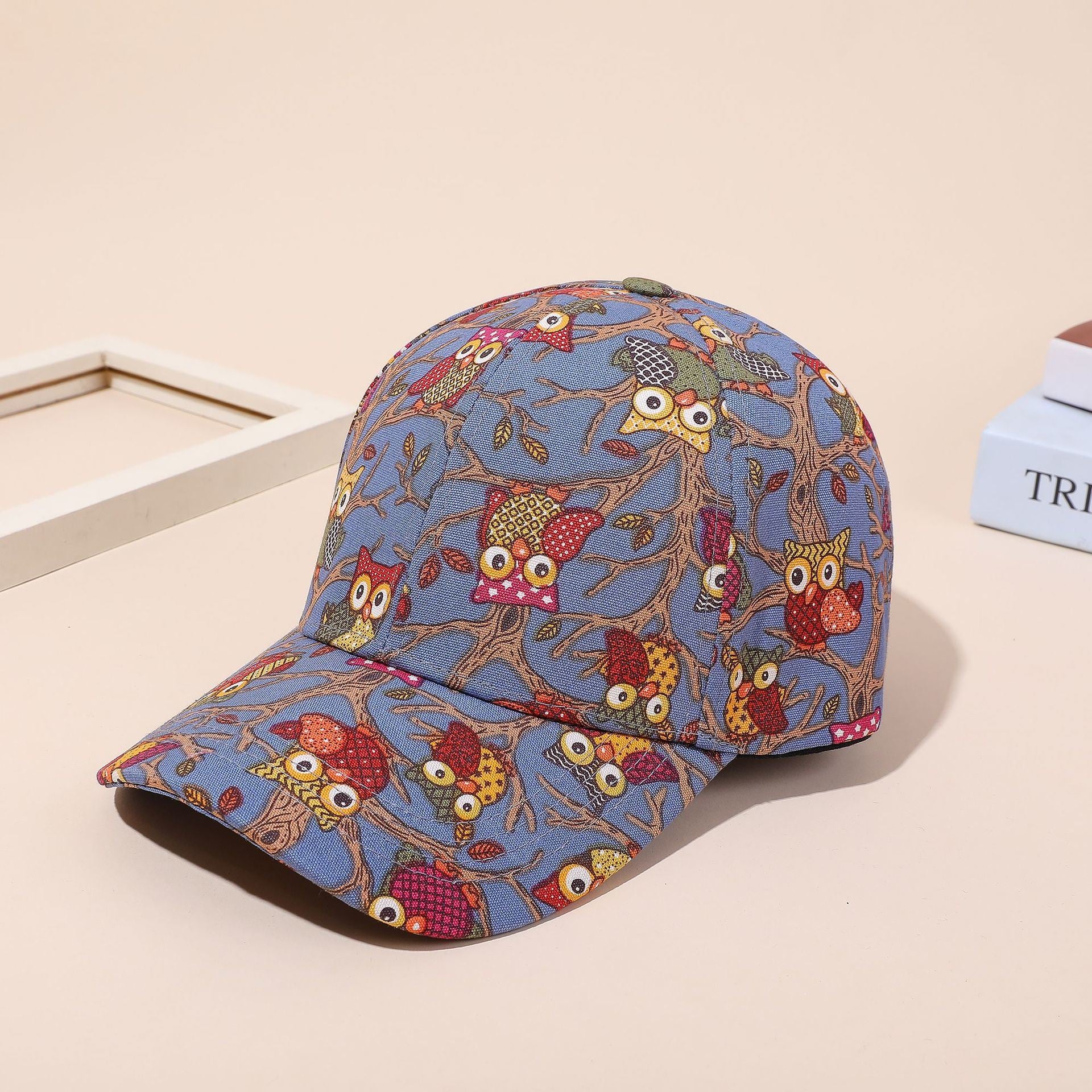 Creative new cartoon pattern baseball cap men and women casual sun hat owl print peaked cap spring and summer Doba Blue
